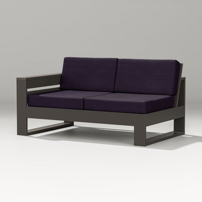 PW Designer Series Latitude Modular Left Arm Loveseat in Vintage Coffee / Navy Linen