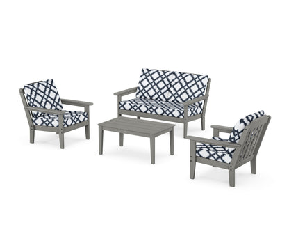 Country Living Cottage 4-Piece Deep Seating Set with Loveseat in Slate Grey / Trellis Marine Indigo
