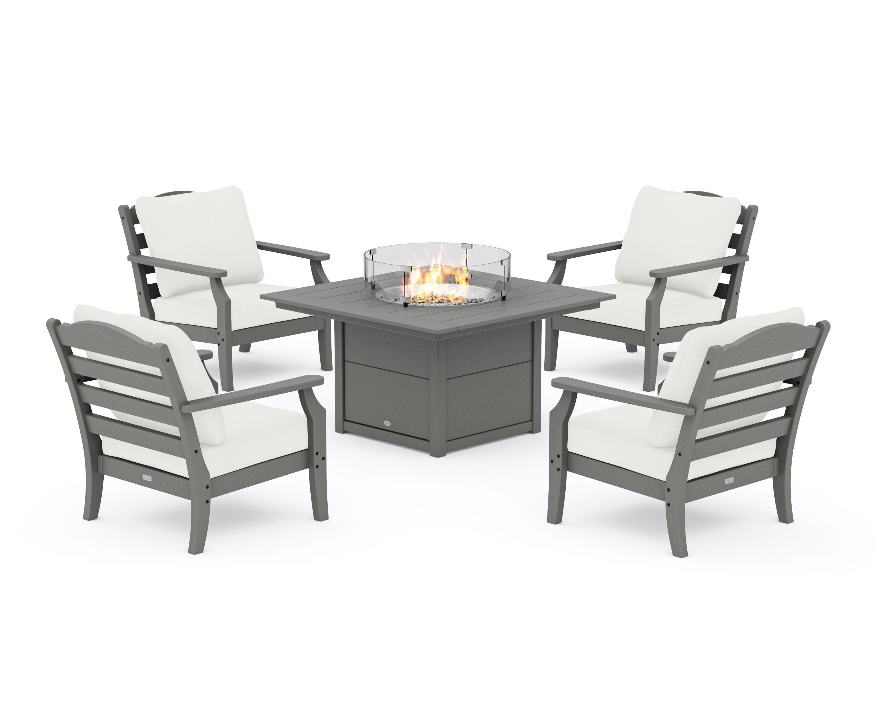 Draper James™ by  POLYWOOD® Savannah 5-Piece Deep Seating Set with Fire Pit Table in Slate Grey / Natural Linen