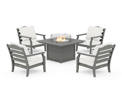 Draper James™ by  POLYWOOD® Savannah 5-Piece Deep Seating Set with Fire Pit Table in Slate Grey / Natural Linen