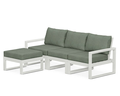 POLYWOOD® EDGE 4-Piece Modular Deep Seating Set with Ottoman in Vintage White / Cast Sage