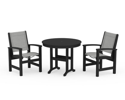 POLYWOOD® Coastal 3-Piece Round Dining Set in Black / Metallic Sling
