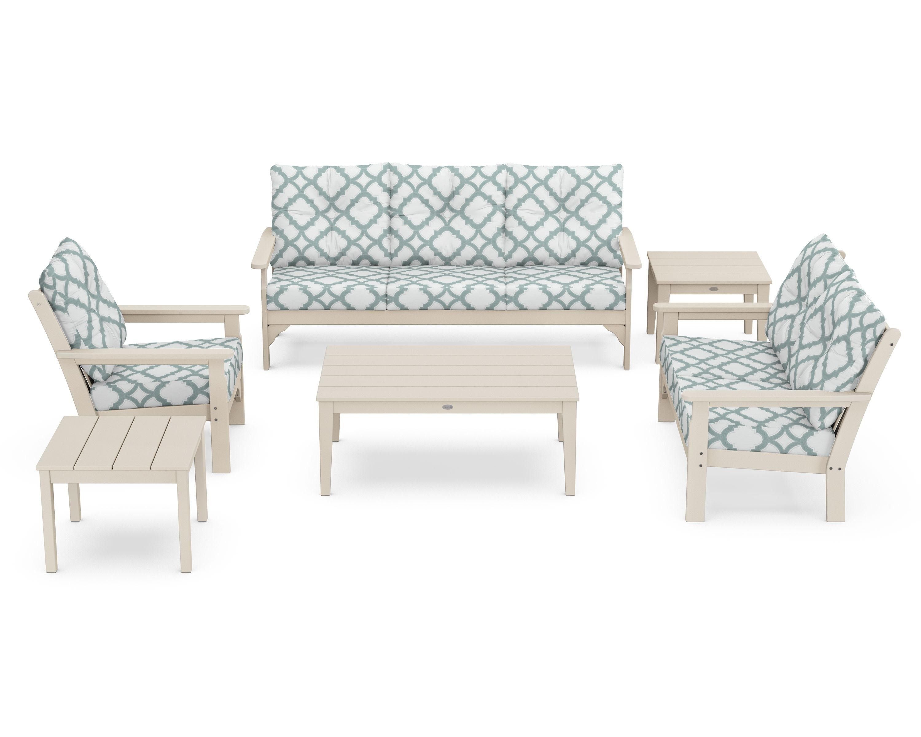 POLYWOOD® Vineyard 6-Piece Deep Seating Set in Sand / Trellis Glacier Spa