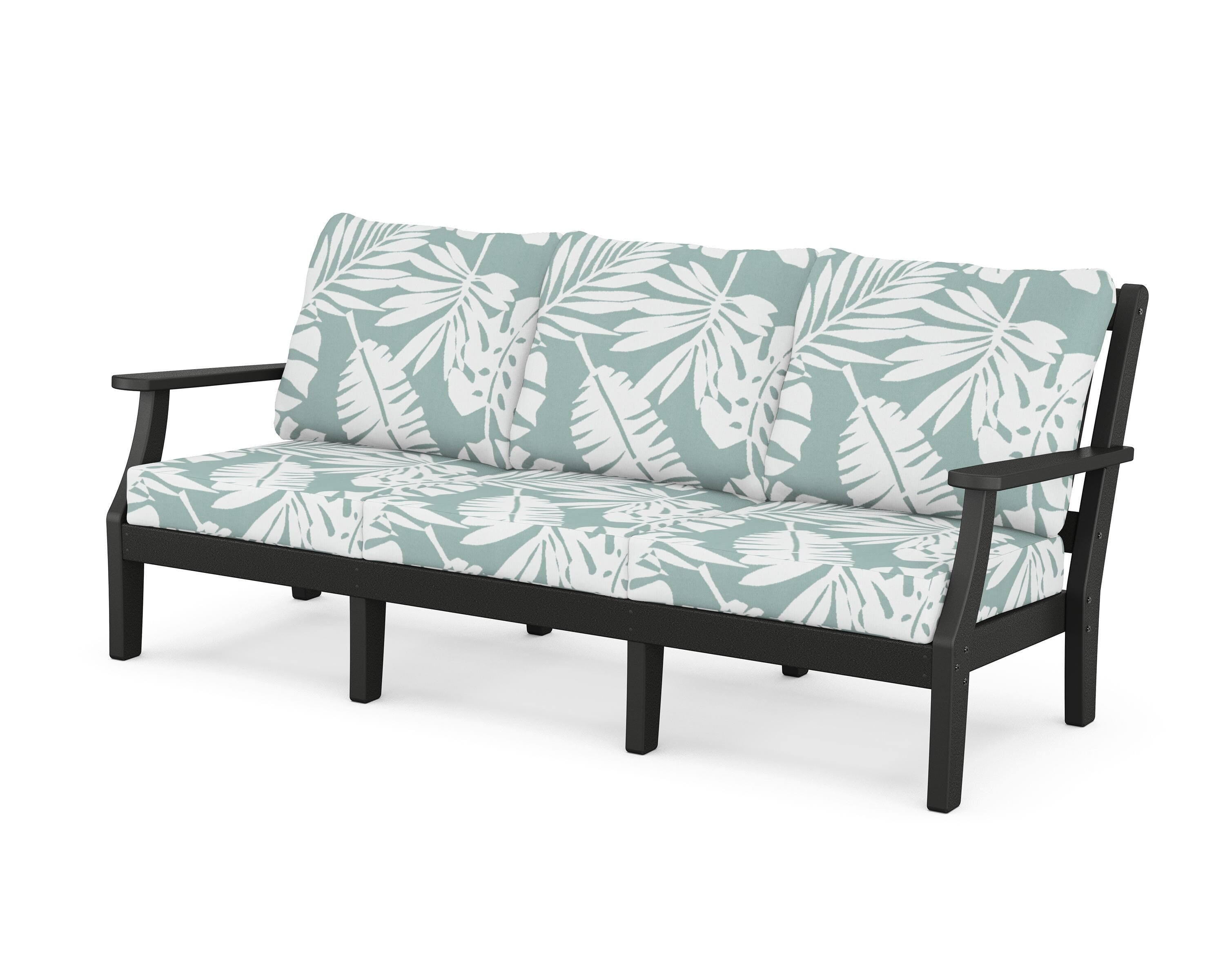 Martha Stewart by POLYWOOD® Chinoiserie Deep Seating Sofa in Black / Leaf Glacier Spa