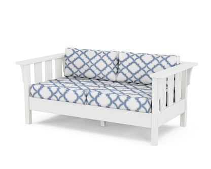Martha Stewart by POLYWOOD® Acadia Deep Seating Loveseat in White / Trellis Sky Blue