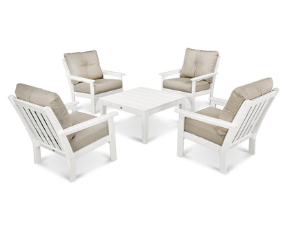 POLYWOOD® Vineyard 5-Piece Deep Seating Conversation Set in White / Cast Ash
