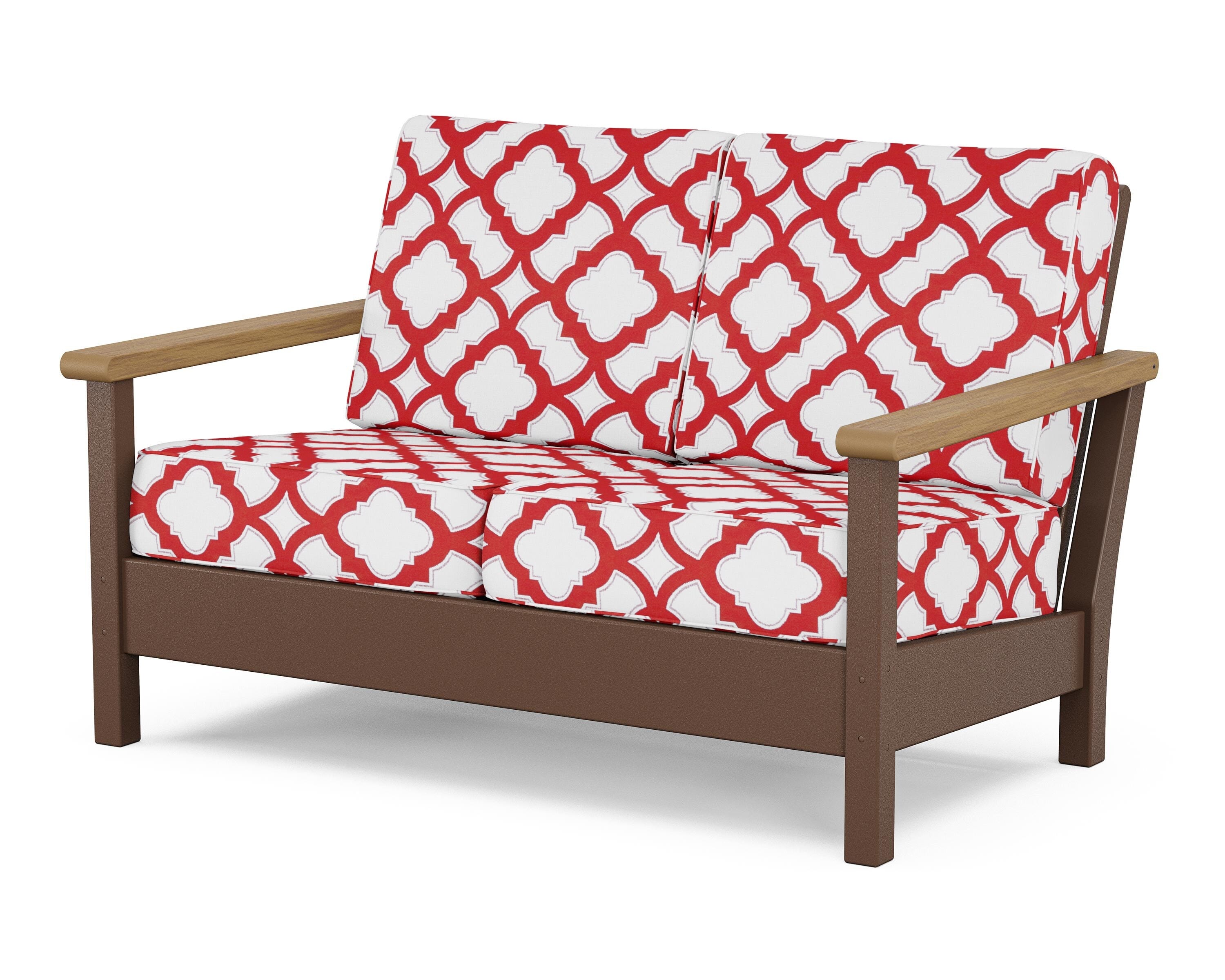 POLYWOOD® Harbour Deep Seating Loveseat in Mahogany / Natural / Trellis Crimson