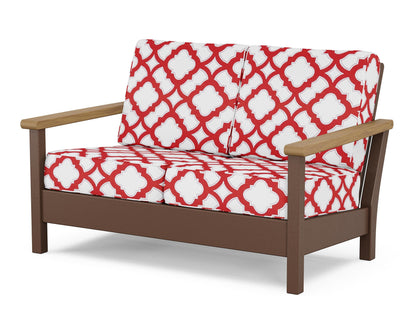 POLYWOOD® Harbour Deep Seating Loveseat in Mahogany / Natural / Trellis Crimson