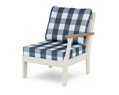 POLYWOOD® Braxton Modular Right Arm Chair in Sand / Natural / Buffalo Plaid Marine Indigo