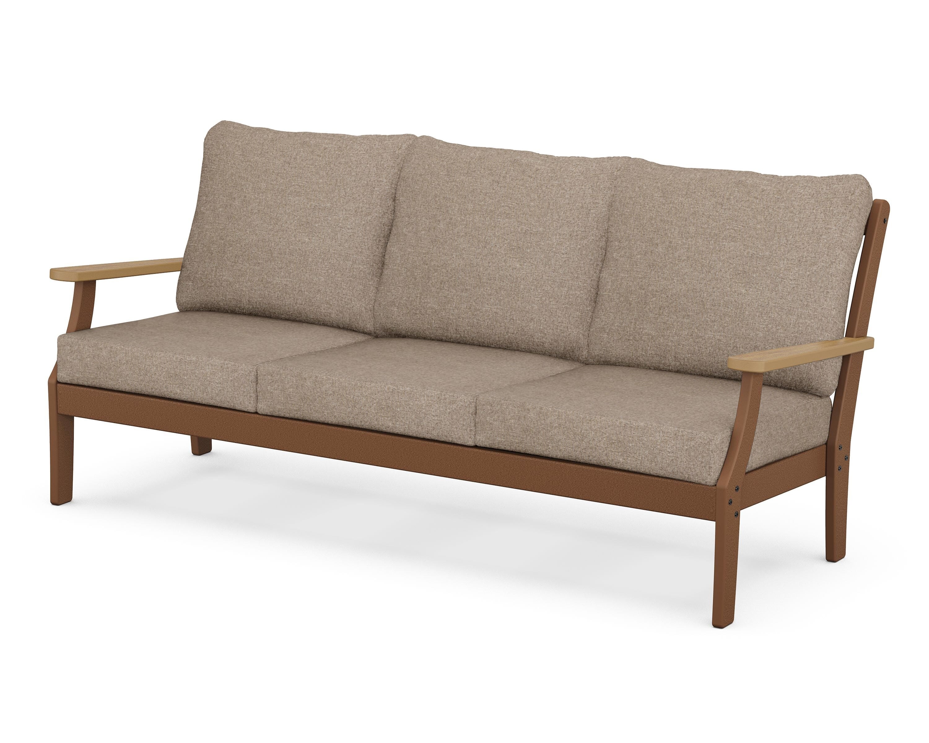 POLYWOOD® Braxton Deep Seating Sofa in Teak / Natural / Spiced Burlap