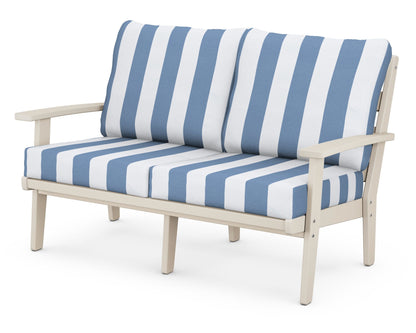 POLYWOOD® Grant Park Deep Seating Loveseat in Sand / Cabana Stripe Sky Blue