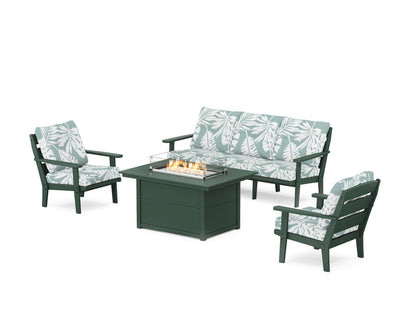 POLYWOOD® Lakeside Deep Seating Fire Pit Table Set in Green / Leaf Glacier Spa