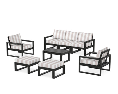 POLYWOOD® EDGE Sectional 8-Piece Lounge Sofa Set in Black / Cabana Stripe Dune Burlap