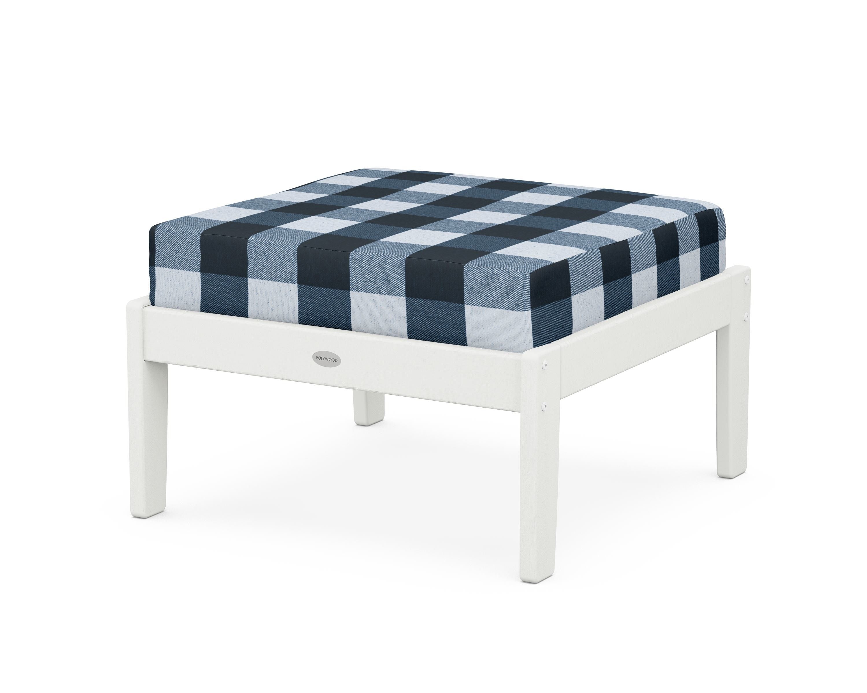 POLYWOOD® Braxton Deep Seating Ottoman in Vintage White / Buffalo Plaid Marine Indigo
