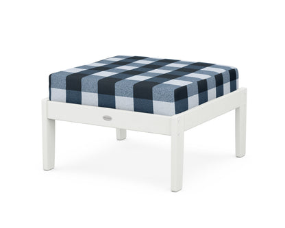 POLYWOOD® Braxton Deep Seating Ottoman in Vintage White / Buffalo Plaid Marine Indigo