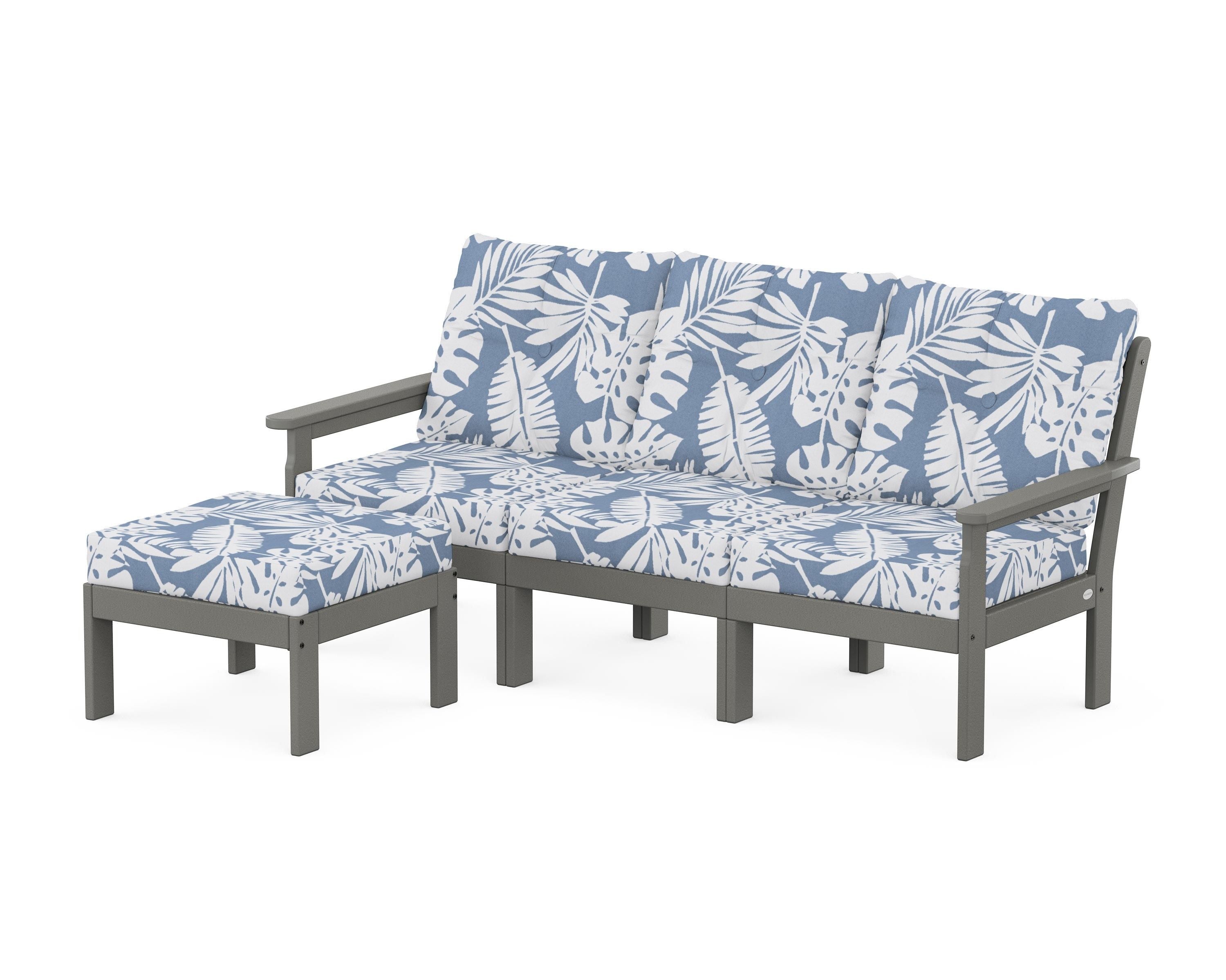 POLYWOOD® Vineyard 4-Piece Sectional with Ottoman in Slate Grey / Leaf Sky Blue