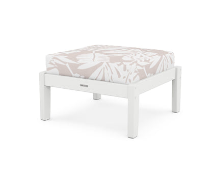 Martha Stewart by POLYWOOD® Chinoiserie Deep Seating Ottoman in White / Leaf Dune Burlap