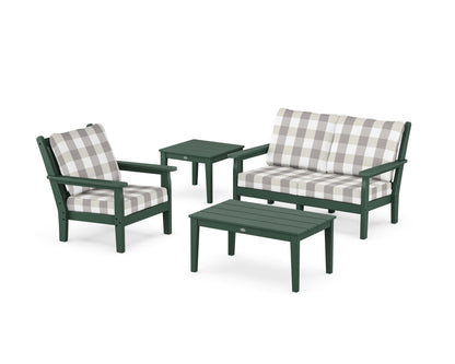 POLYWOOD® Chippendale 4-Piece Deep Seating Set in Green / Buffalo Plaid Grey Mist