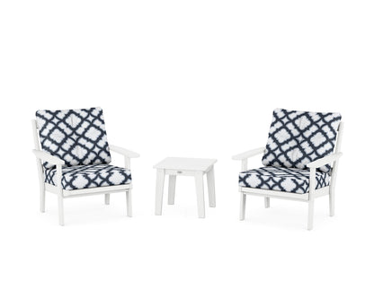 POLYWOOD® Oxford 3-Piece Deep Seating Set in White / Trellis Marine Indigo