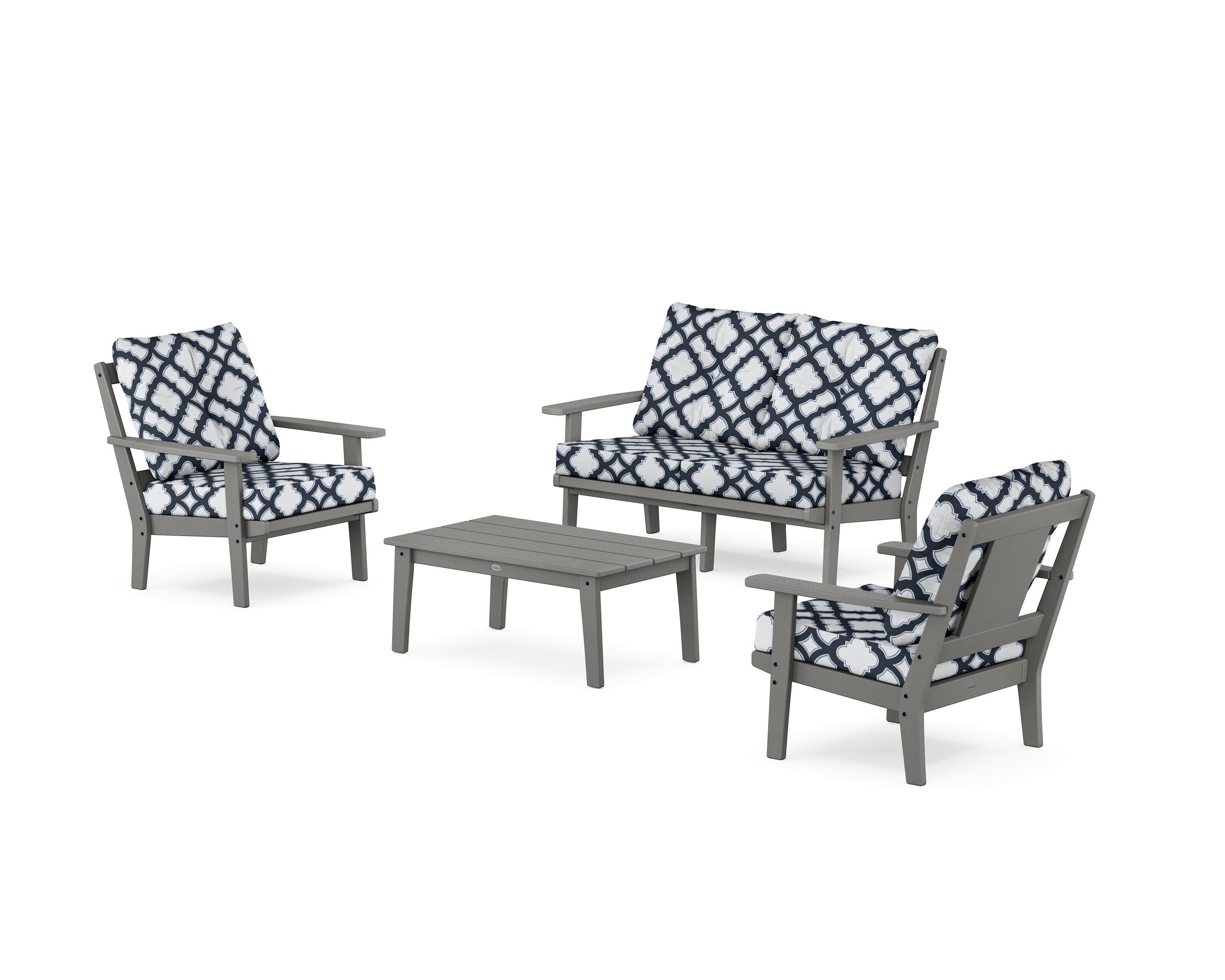 POLYWOOD® Prairie 4-Piece Deep Seating Set with Loveseat in Slate Grey / Trellis Marine Indigo
