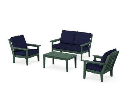 Country Living Cottage 4-Piece Deep Seating Set with Loveseat in Green / Navy