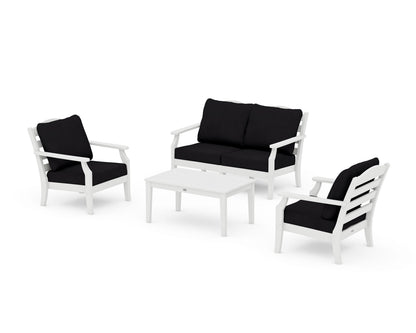 Draper James™ by  POLYWOOD® Savannah 4-Piece Deep Seating Set with Loveseat in White / Midnight Linen