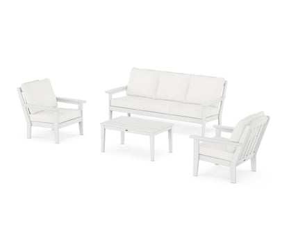 Country Living Cottage 4-Piece Deep Seating Set with Sofa in White / Natural Linen