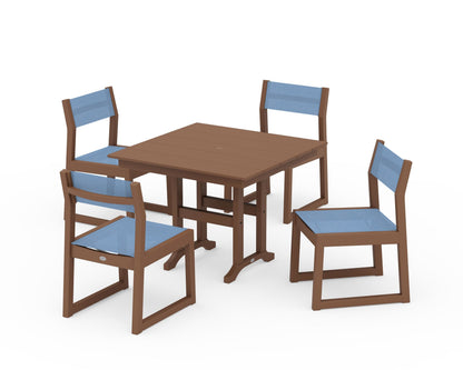 POLYWOOD® EDGE Sling Side Chair 5-Piece Farmhouse Dining Set in Teak / Poolside Sling