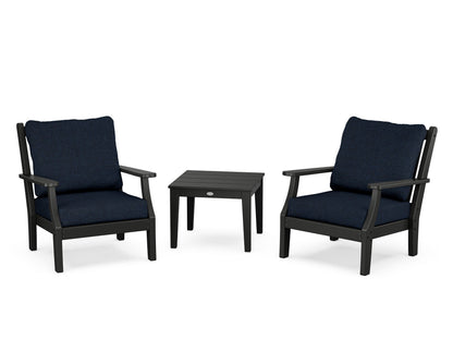 Country Living Wovendale 3-Piece Deep Seating Set in Black / Marine Indigo