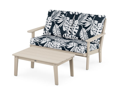 POLYWOOD® Lakeside 2-Piece Lounge Loveseat Set in Sand / Leaf Marine Indigo