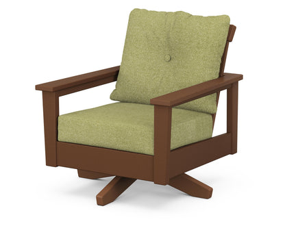 POLYWOOD® Prescott Deep Seating Swivel Chair in Teak / Chartreuse Boucle