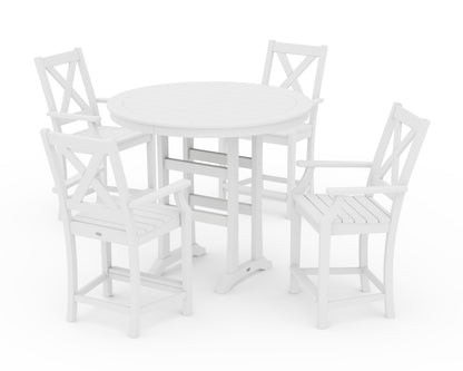 POLYWOOD® Braxton 5-Piece Nautical Trestle Arm Chair Counter Set in White