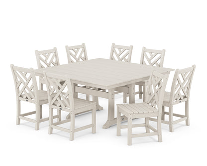 POLYWOOD® Chippendale 9-Piece Farmhouse Trestle Dining Set in Sand