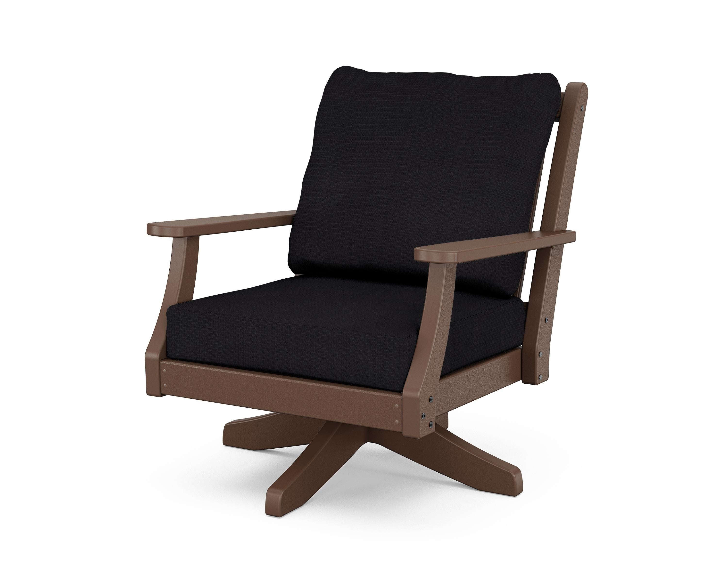 Country Living Wovendale Deep Seating Swivel Chair in Mahogany / Midnight Linen