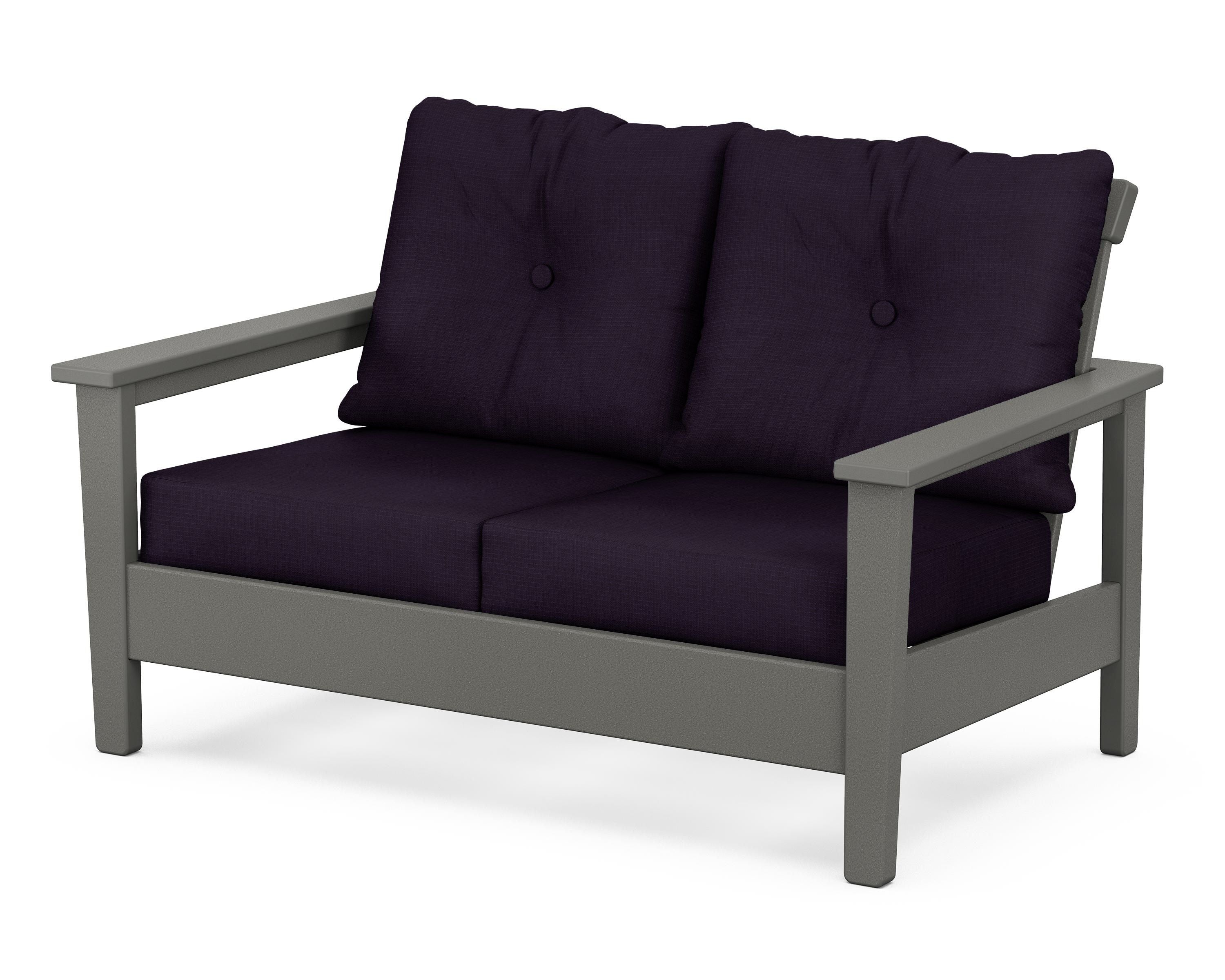 POLYWOOD® Prescott Deep Seating Loveseat in Slate Grey / Navy Linen
