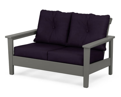 POLYWOOD® Prescott Deep Seating Loveseat in Slate Grey / Navy Linen