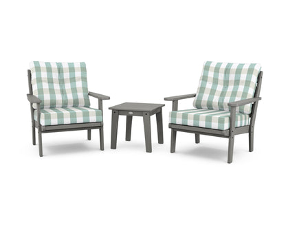 POLYWOOD® Lakeside 3-Piece Deep Seating Chair Set in Slate Grey / Buffalo Plaid Glacier Spa