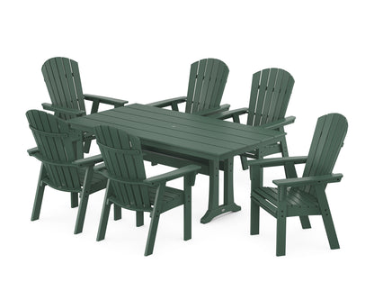 POLYWOOD® Nautical Curveback Adirondack 7-Piece Farmhouse Dining Set with Trestle Legs in Green