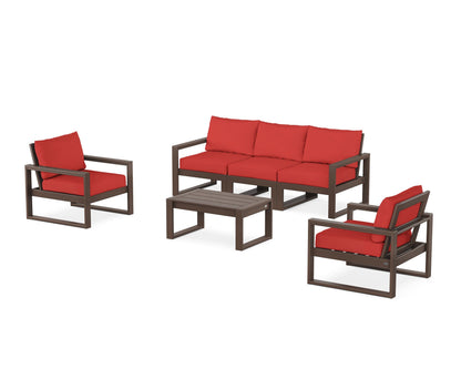POLYWOOD® EDGE Sectional 4-Piece Deep Seating Set with Sofa in Mahogany / Crimson Linen