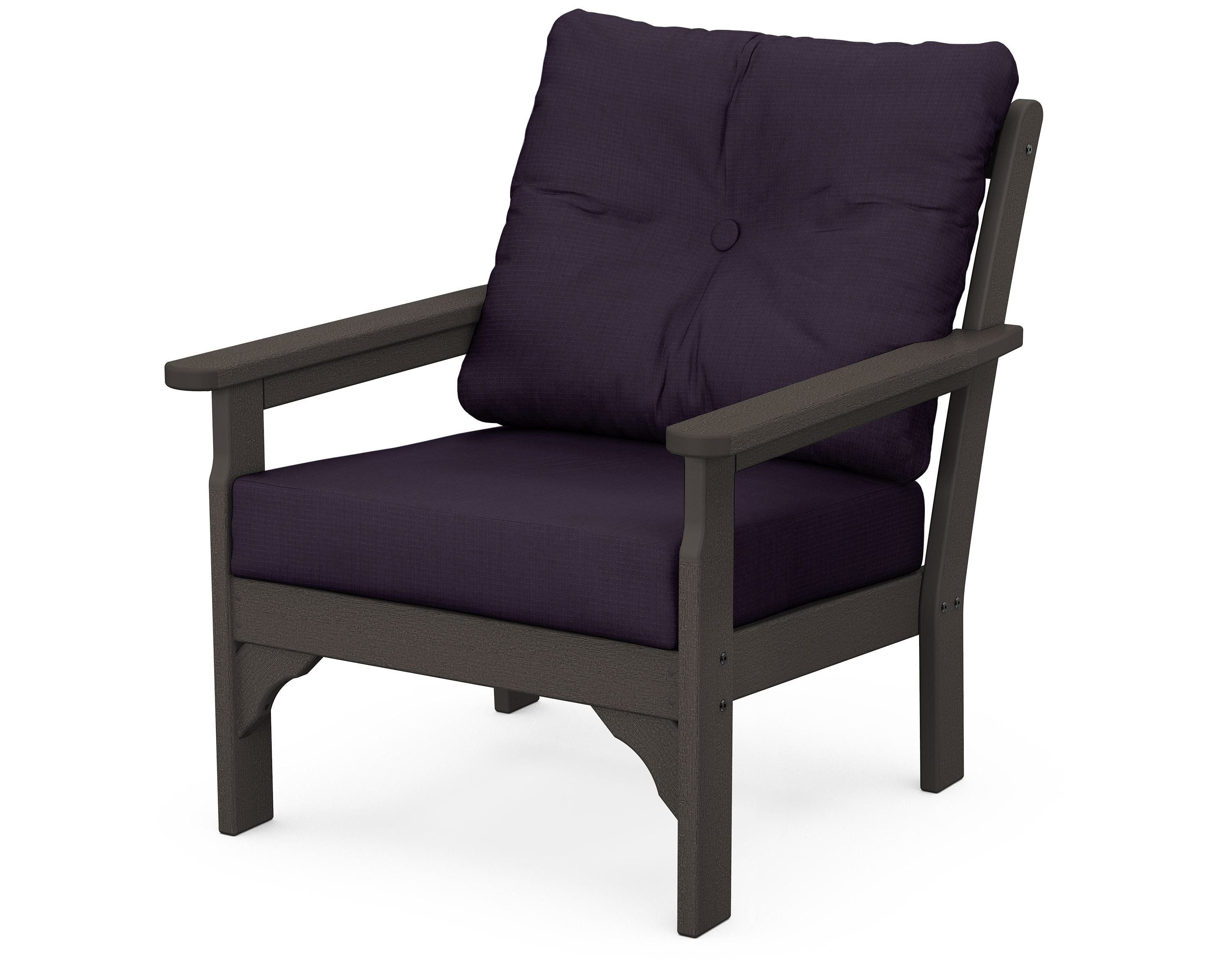 POLYWOOD® Vineyard Deep Seating Chair in Vintage Coffee / Navy Linen