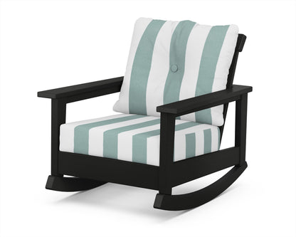 POLYWOOD® Prescott Deep Seating Rocking Chair in Black / Cabana Stripe Glacier Spa