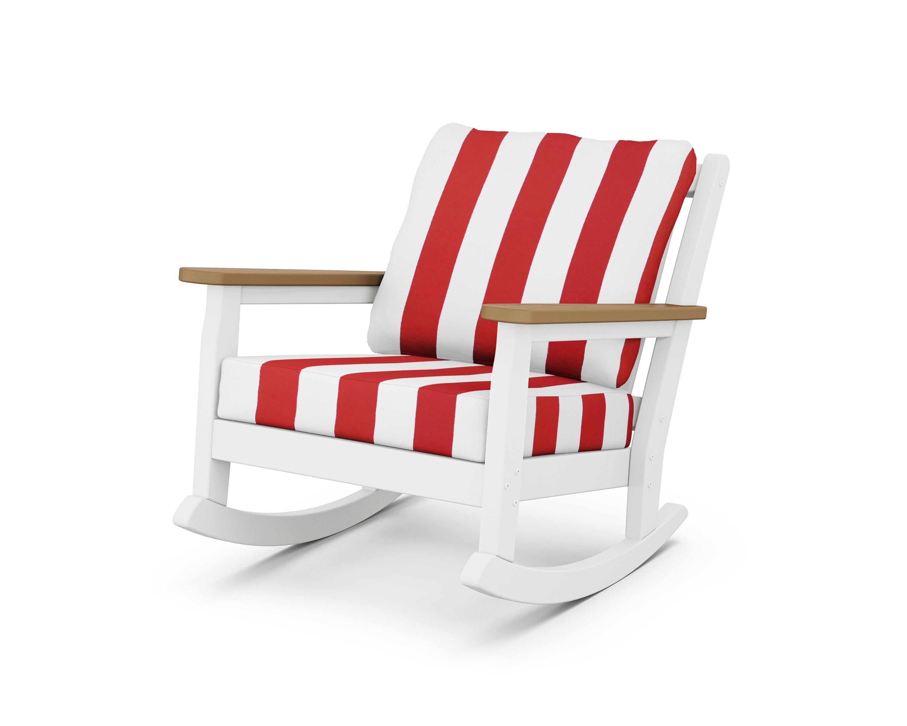 POLYWOOD® Chippendale Deep Seating Rocking Chair in White / Natural / Cabana Stripe Crimson