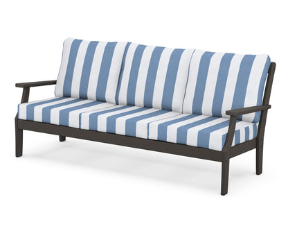 POLYWOOD® Braxton Deep Seating Sofa in Vintage Coffee / Cabana Stripe Sky Blue