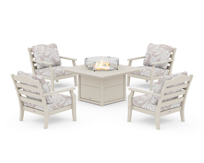 Draper James™ by  POLYWOOD® Savannah 5-Piece Deep Seating Set with Fire Pit Table in Sand / Leaf Dune Burlap