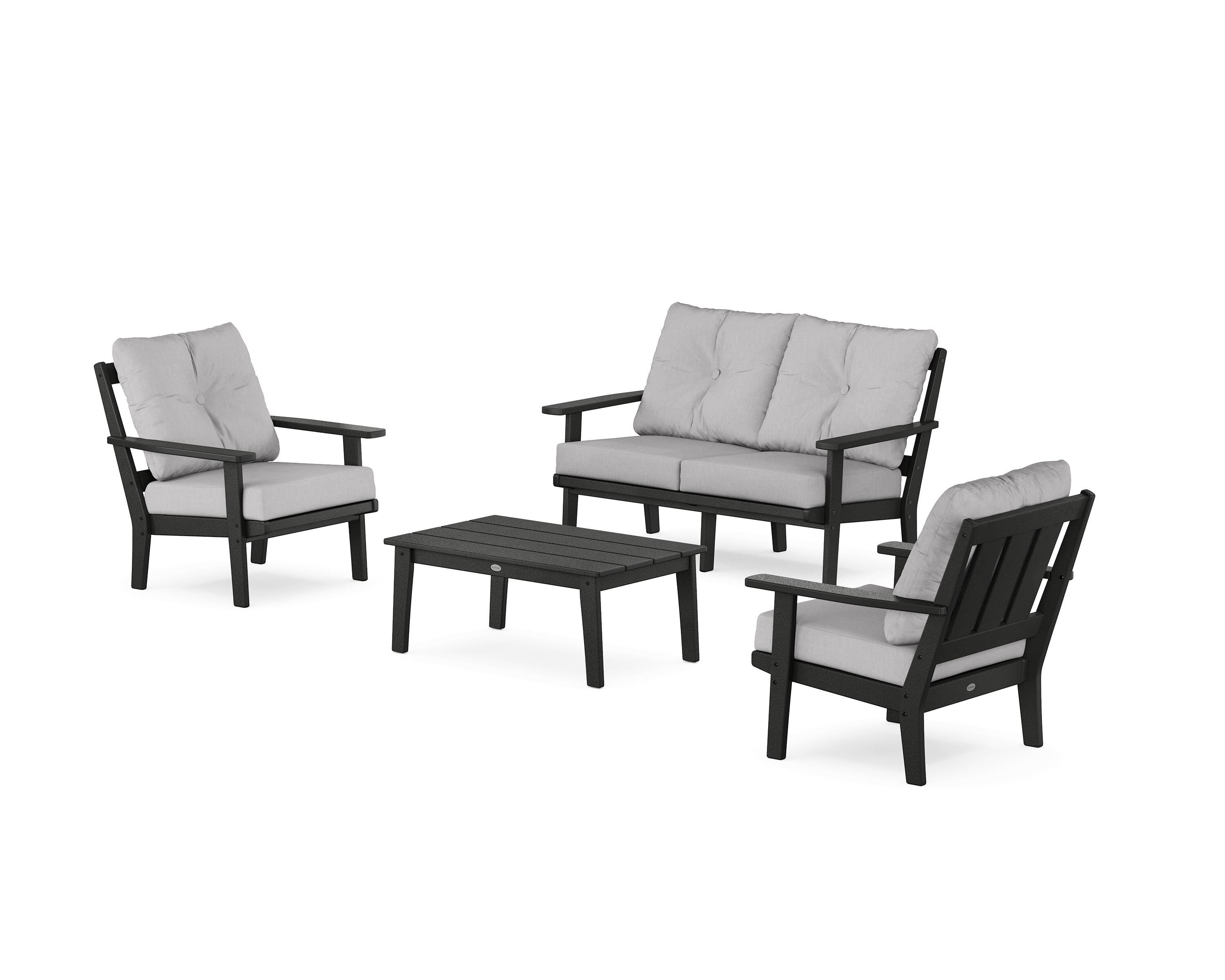 POLYWOOD® Oxford 4-Piece Deep Seating Set with Loveseat in Black / Granite