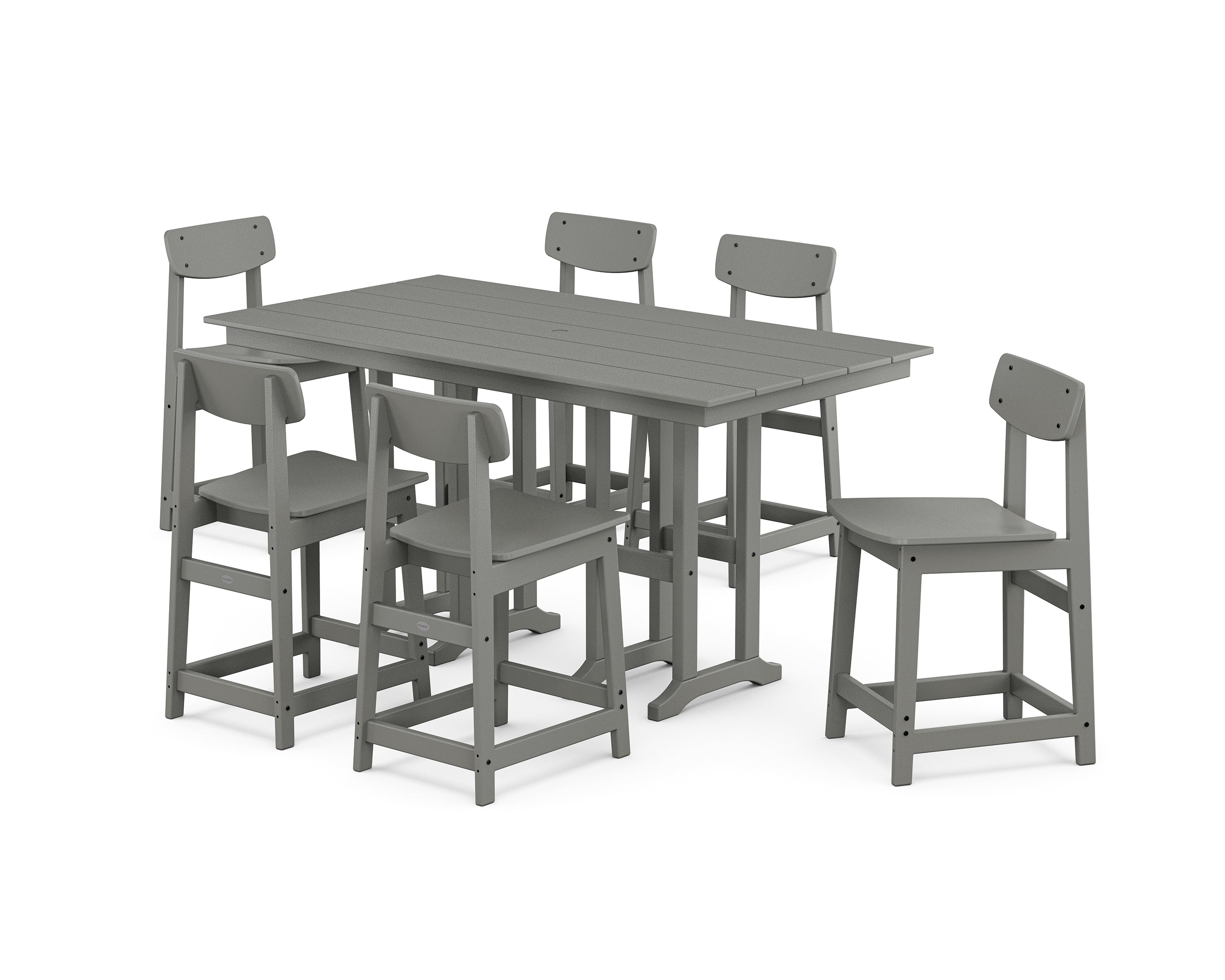 POLYWOOD® Modern Studio Urban Counter Chair 7-Piece Set in Slate Grey