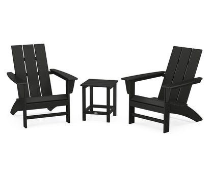 POLYWOOD® Modern 3-Piece Adirondack Set with Long Island 18" Side Table in Black