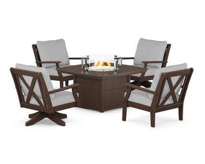 POLYWOOD® Braxton 5-Piece Deep Seating Set with Fire Table in Mahogany / Granite
