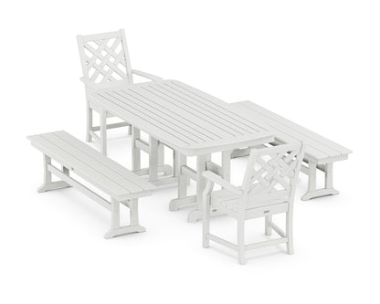 Country Living Wovendale 5-Piece Dining Set with Benches in White