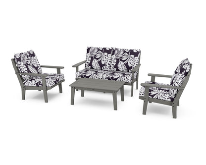POLYWOOD® Lakeside 4-Piece Deep Seating Set in Slate Grey / Leaf Navy